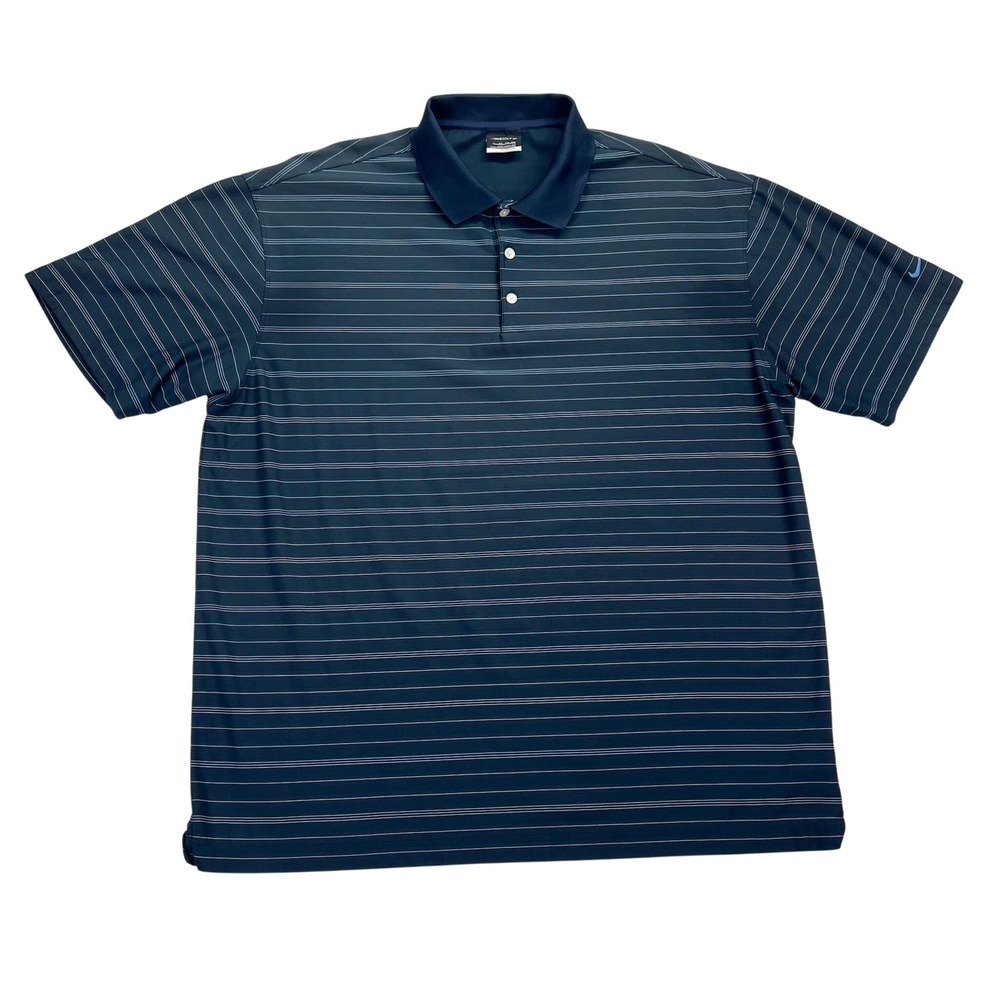Nike Golf Polo Shirt Mens XXL Navy Blue Striped Fit Dry‎ Short Sleeve Athletic
